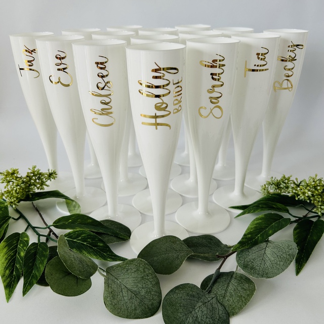 Personalised White Champagne Flutes