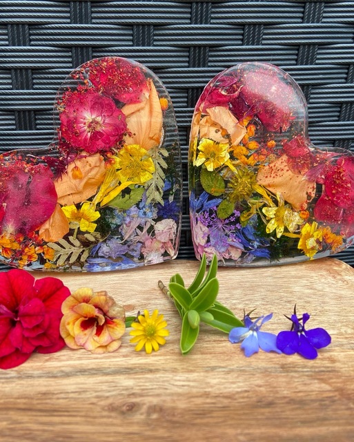 Rainbow botanical heart resin coaster