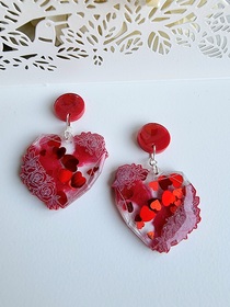 Red heart drop earrings