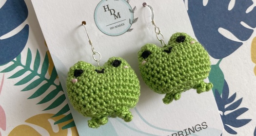 Frog Crochet Silver Earrings