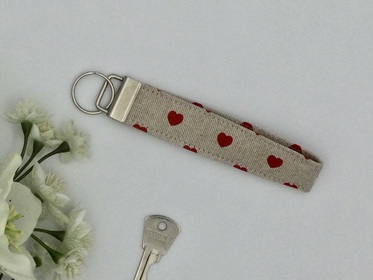 Red Heart Fabric Key Fob, Keyring