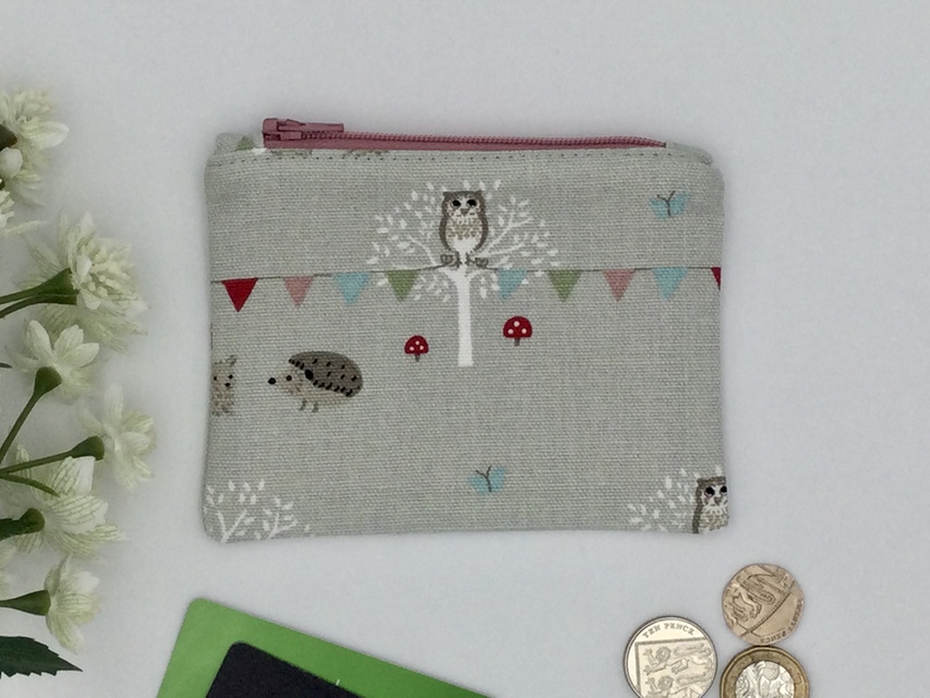 Owl and Hedgehog Coin Purse, Zipped Card Holder