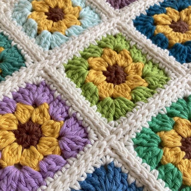 Sunflower Granny Square Crochet Bag