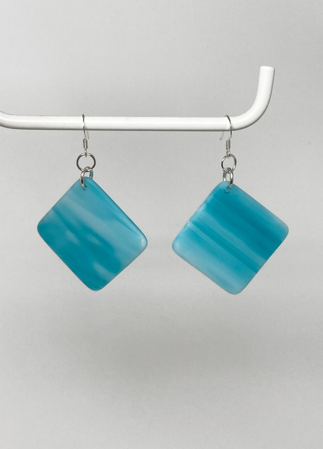 Marble Blue Square Glass Earrings