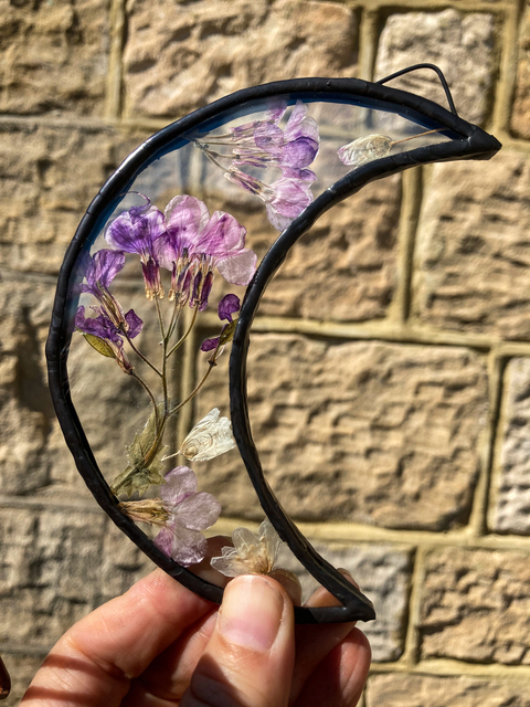 Dried Flower Moon Stained Glass Sun Catcher