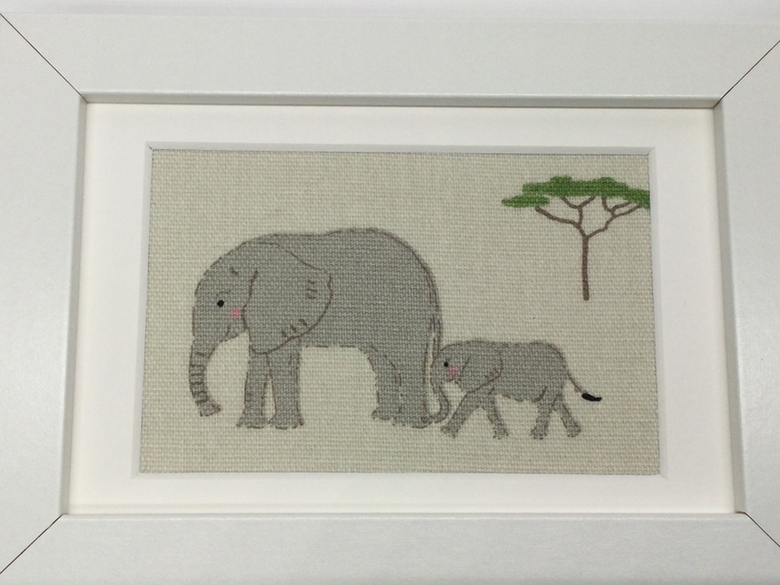 Elephant with Baby Framed Fabric Picture