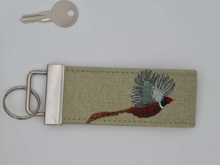 Pheasant Fabric Key Fob, Green Key Ring