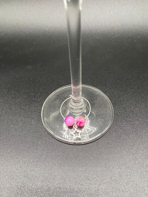 Pink tigers eye wine glass charms