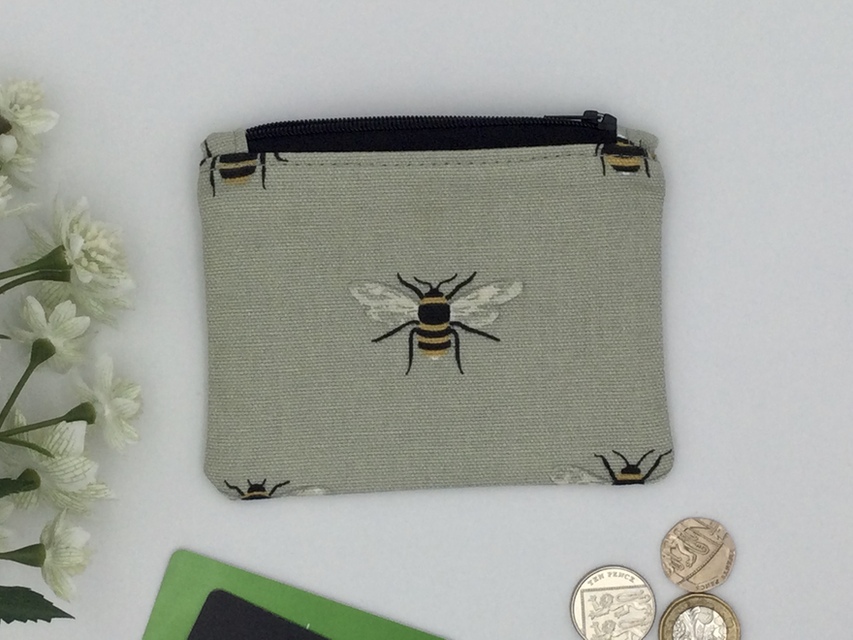Bee Coin Purse, Green Zipped Card Holder
