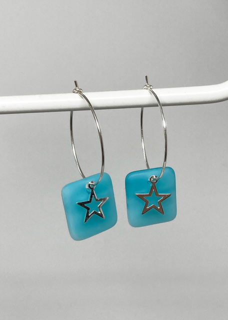 Blue Star Hoop Glass Earrings
