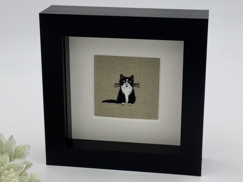 Cute Black & White Cat Textile Picture