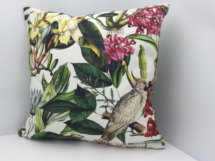 Tropical Birds and Plants Cushion with Inner Pad