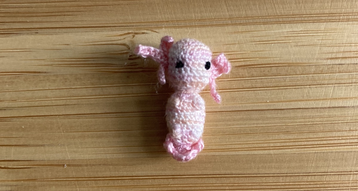 Micro Crochet Axolotl in a Bottle