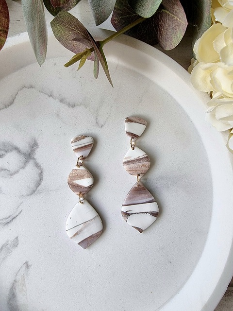 White and gold marble earrings