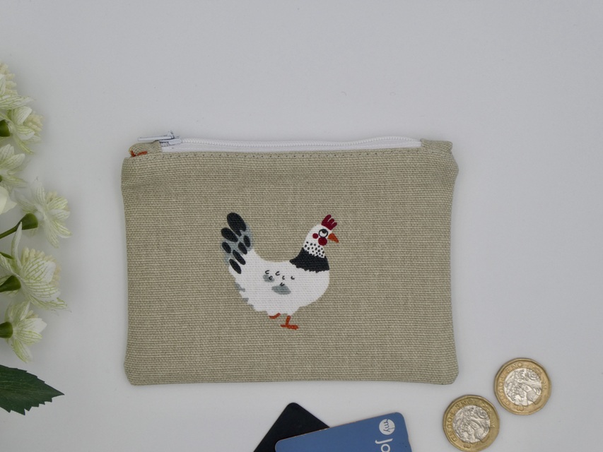 White Chickens Coin Purse, Zipped Card Holder