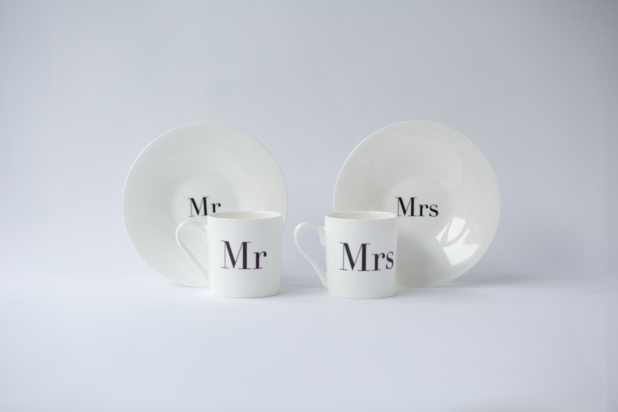Mr and Mrs Espresso Cup and Saucer Set