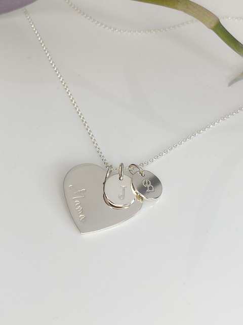 Personalised heart necklace with initial discs
