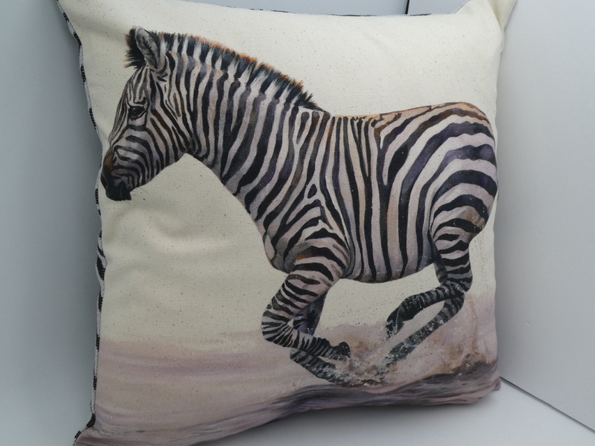Zebra Running Cushion Black and White Reverse