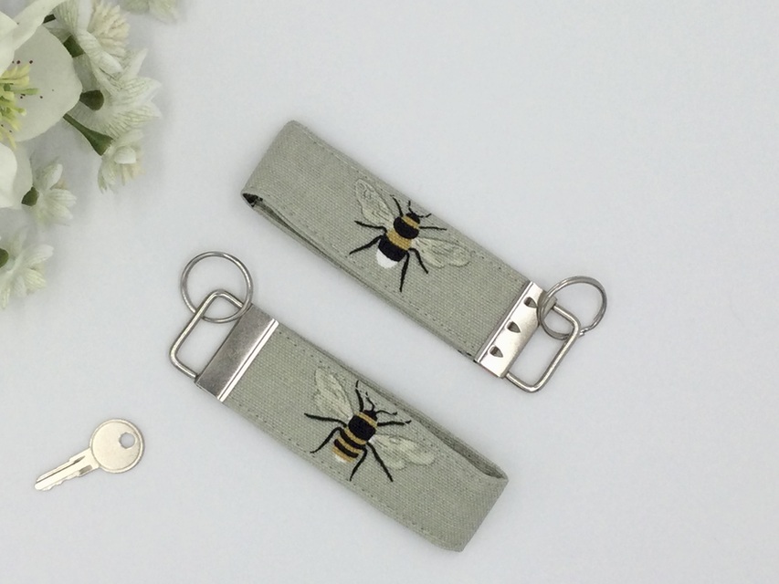 Bee Fabric Key Fob, Pale Green, Insect Key Ring