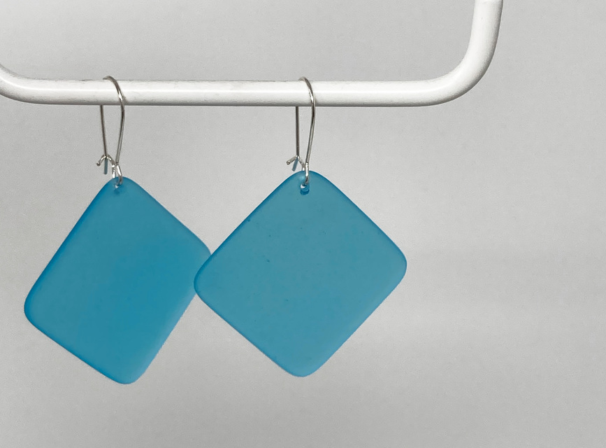 Blue Square Hoop Glass Earrings