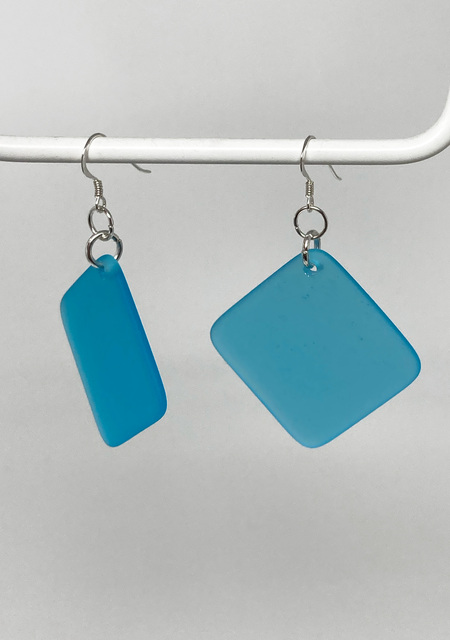 Blue Square Glass Earrings