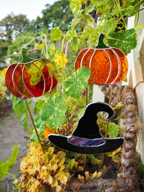 Pumpkin Stained Glass Plant Stakes