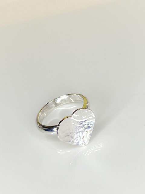 Large hammered sterling silver heart ring